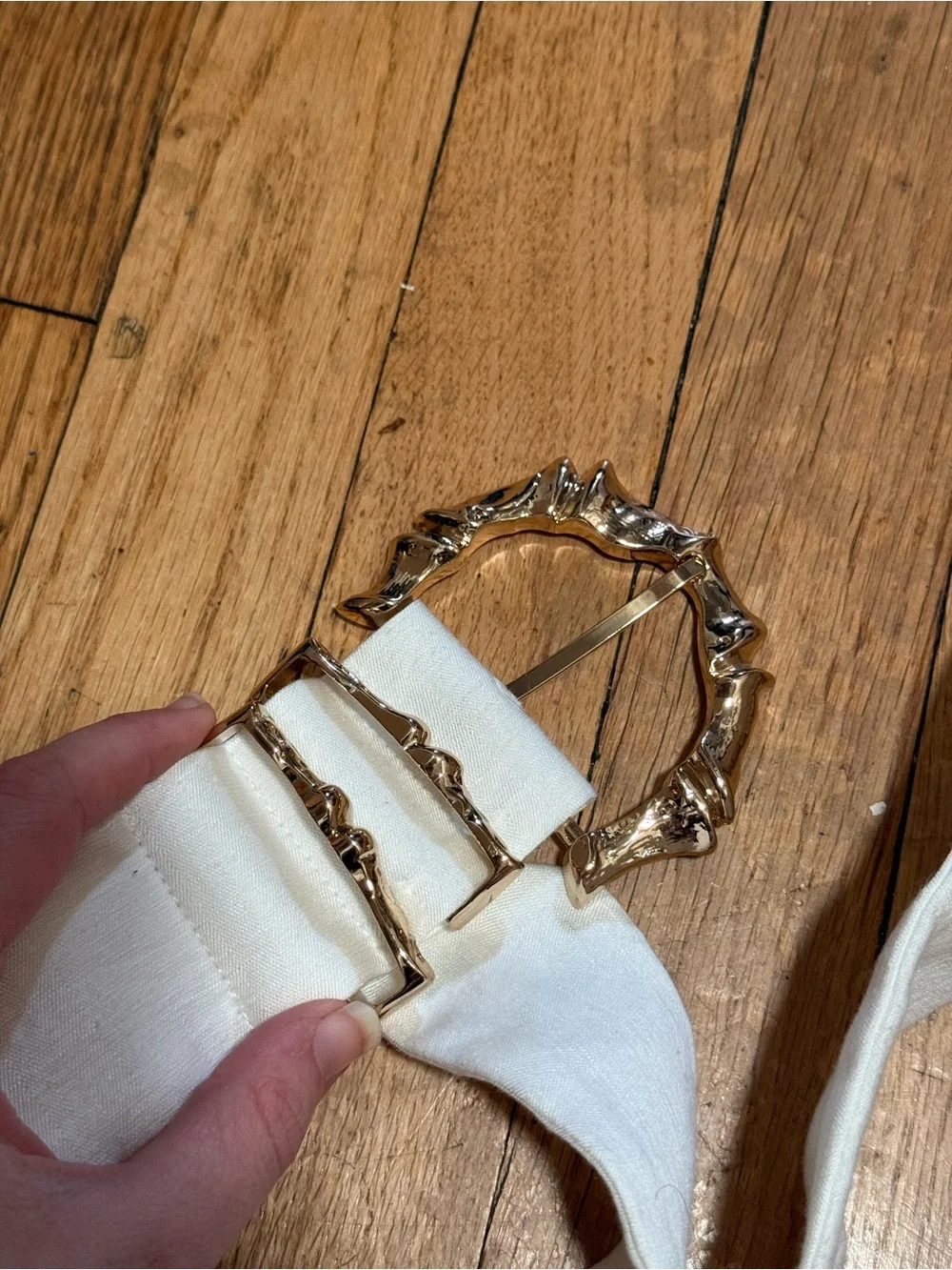 Gold Buckle White Fabric Waist Belt - Women Accessories Acler